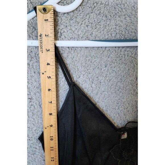 Vtg Joie De Vie Nylon Satin Nightgown Plunging Lace High Slit Sexy Black Petite - Picture 8 of 16